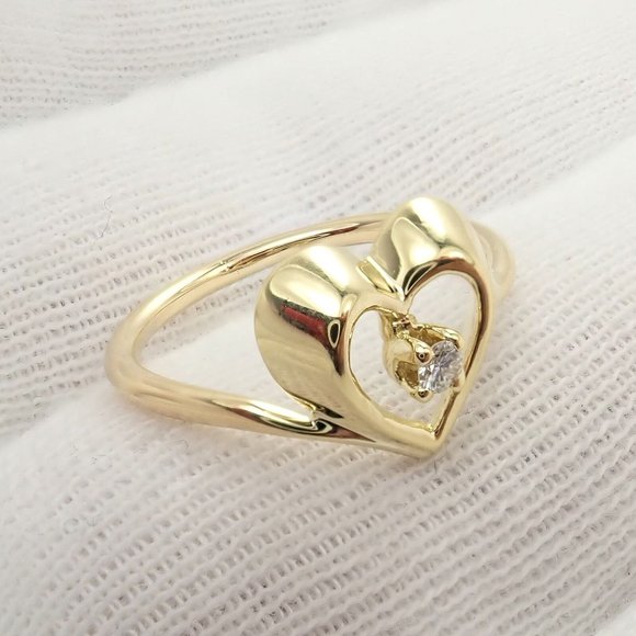 Authentic! Vintage Tiffany & Co 18k Yellow Gold Diamond Heart Ring - Picture 6 of 9